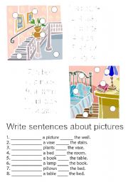English Worksheet: Furniture in the room, there is-are