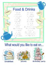 English Worksheet: What would you like to eat on...Vocabulary