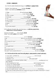 English Worksheet: FUTURE - WILL - BE GOING TO- PRESENT CONTINOUS
