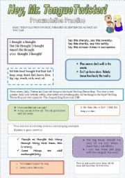 English Worksheet: Hey, Mr. TongueTwister! Pronunciation Practice.