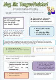 English Worksheet: Hey, Mr. TongueTwister! Pronunciation Practice.