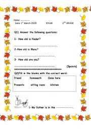 English worksheet: a test for kids contains many subjects