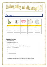 English Worksheet: Crockery, cutlery, table settings part 1 (of 2) (this part 3 pages)