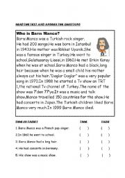 English Worksheet: Reading about Bars Manco