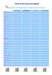 English worksheet: Parts of the house and objects