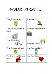 English Worksheet: Your first... past tense speaking activity