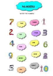 English Worksheet:  MATCH THE NUMBERS 1 TO 10