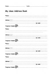 English Worksheet: My Class Address Book