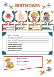 English Worksheet: BIRTHDAYS AND PERSONAL INFORMATION