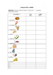 English worksheet: Like/Dislike