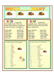 English Worksheet: MUCH AND MANY COUNTABLE AND UNCOUNTABLE NOUNS
