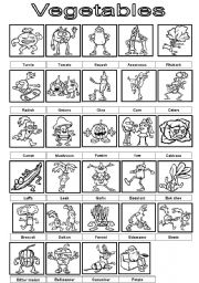 English Worksheet: Vegetables pictionary BW version