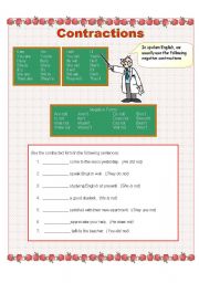 English worksheet: Fill in the  blank using contractions