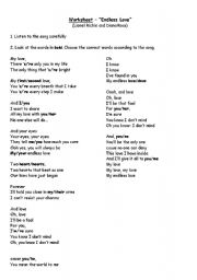 English Worksheet: Endless Love (Lionel Ritchie and Diana Ross)