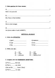 English worksheet: English Worksheet - 1st Level