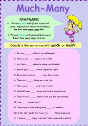 English Worksheet: Grammar. Much-Many