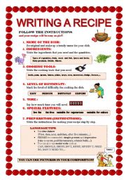 English Worksheet: WRITING A RECIPE WORKSHEET