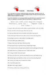 English Worksheet: TONGUE TWISTERS