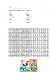 English worksheet: My Family Crossword