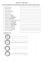 English Worksheet: Daily Routine Exercise