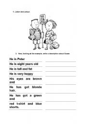 English Worksheet: DESCRIBING PEOPLE AND COLOUR DICTATION