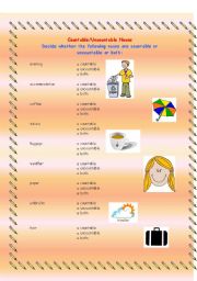 English Worksheet: Countable and Uncountable Nouns