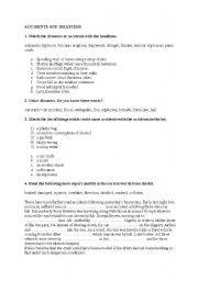 English worksheet: Accidents and disasters