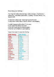 English worksheet: Adjectives - describing feelings