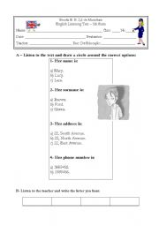 English worksheet: test part 1