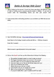 English Worksheet: WEBQUEST - Banks & savings