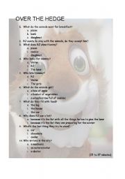 English worksheet: Over the hedge (25 minutes to 37 minutes)