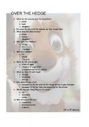 English Worksheet: Over the hedge (25 minutes to 37 minutes)