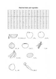 English Worksheet: Find the fruits