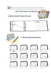 English Worksheet: Days of the Week and Months