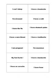 English worksheet: cards for health problems