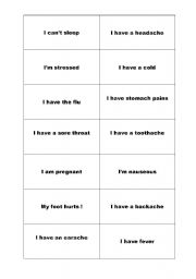 English Worksheet: cards for health problems