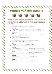 English Worksheet: Transformations 2 for advanced students + key