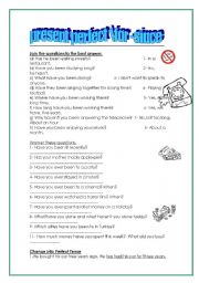 English Worksheet: present perfect -for and since