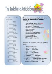 English Worksheet:  Indefinite article exercises