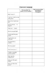 Classroom language worksheet