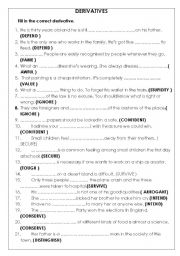 English Worksheet: Derivatives