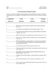 English Worksheet: Literary Elements in Macbeth 