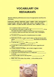 VOCABULARY ON RESTAURANTS