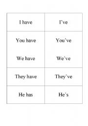 English worksheet: Contraction Matching Game