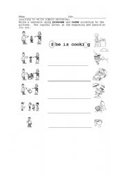 English worksheet: Develop writing simple sentences using pronounds and verbs