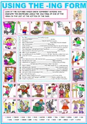 English Worksheet: USING THE -ING FORM