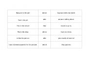 English worksheet: Defining relative clauses - cut up sentences