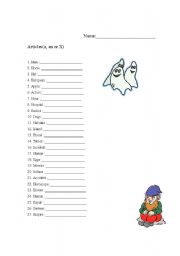 English worksheet: Article A , an or X