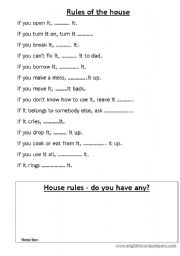English worksheet: Rules of the house (house rules)