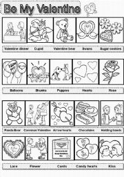 English Worksheet: Valentines  BW version pictionary